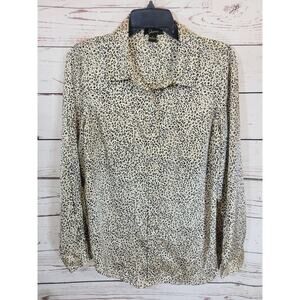 Japna Tan Leopard Long Sleeve Office Career Button Down Shirt Women's Size Large